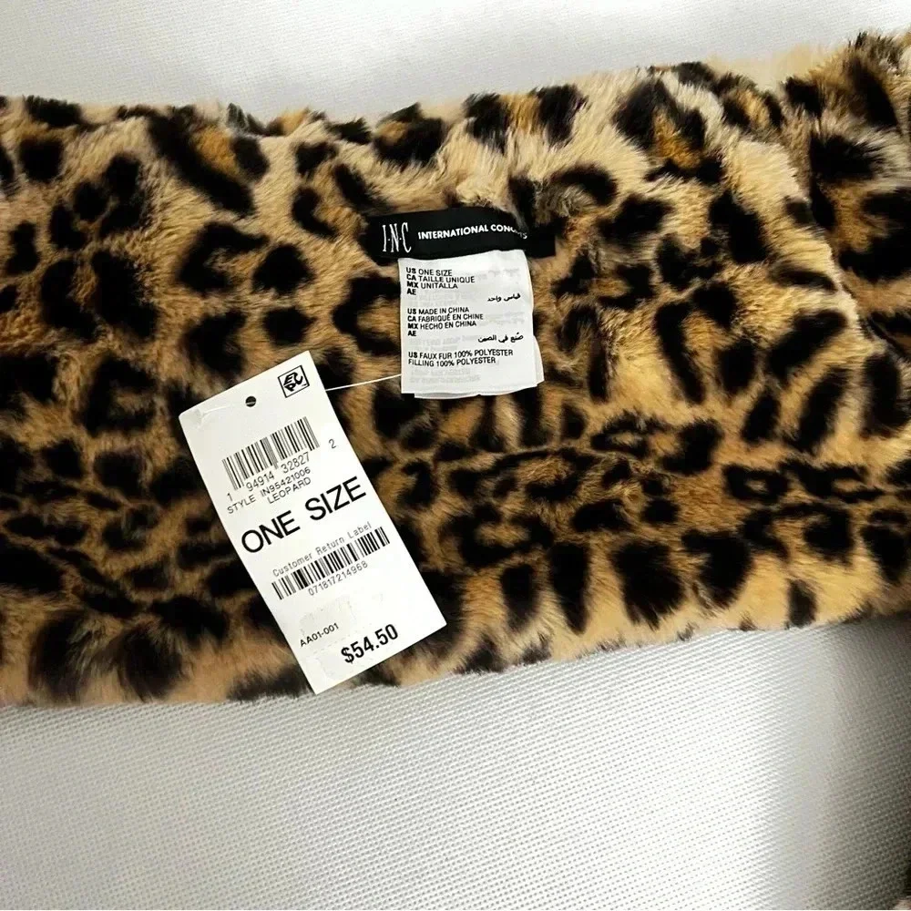 I.N.C Pull-Through Faux -Fur Scarf Leopard Print Black And Brown Soft Cozy